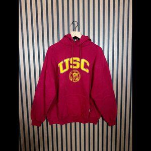 Vintage Russel Hoodie XL Mens Red USC Trojan Fleece Pullover Sweater Drawstring
